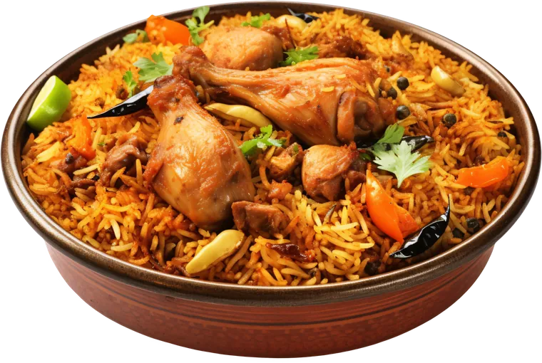 A bowl of jollof rice with chicken